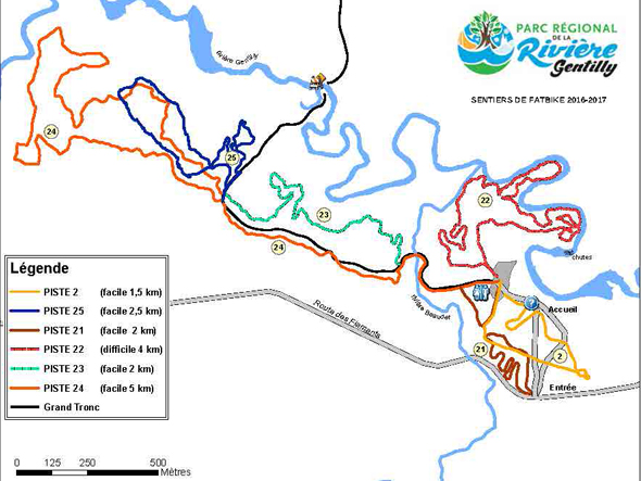 Carte des sentiers de Fat Bike du Parc de la rivière Gentilly